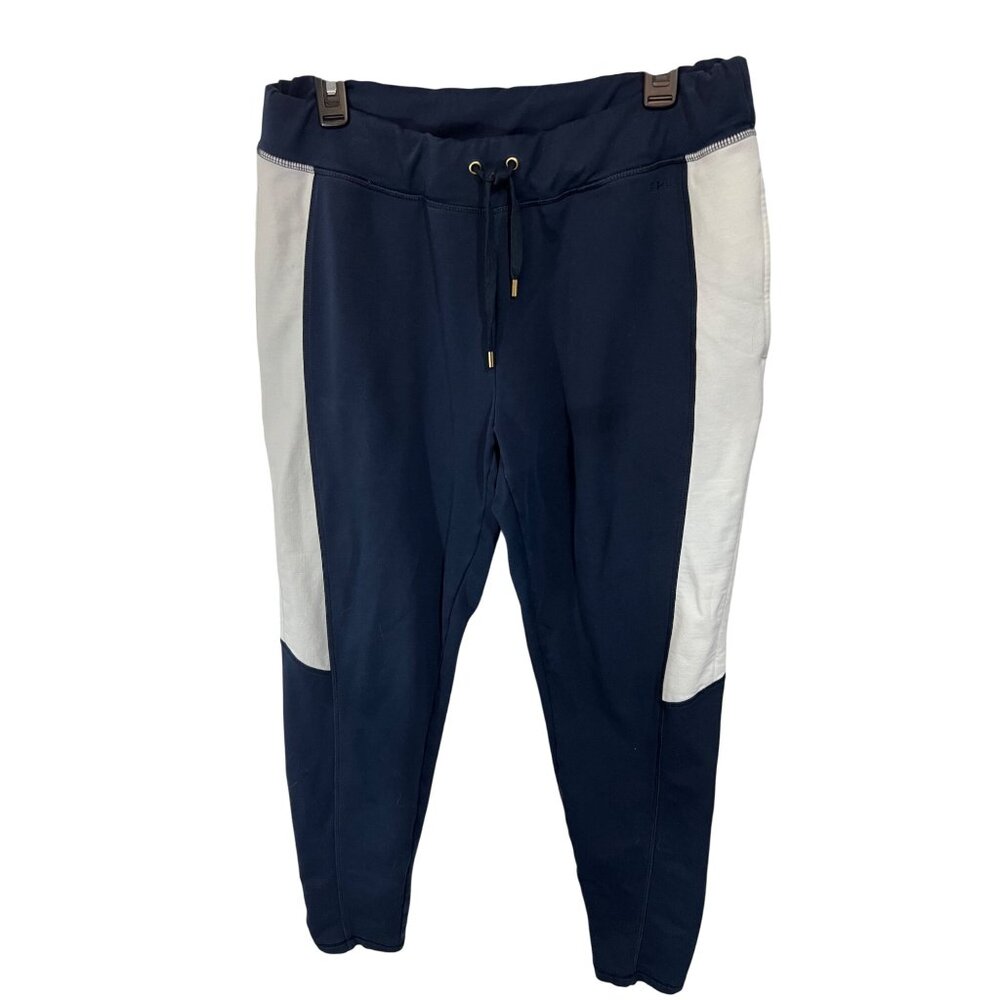 Lauren Ralph Lauren Navy & White Jogger Pants L/XL Drawstring Waist Cotton Blend